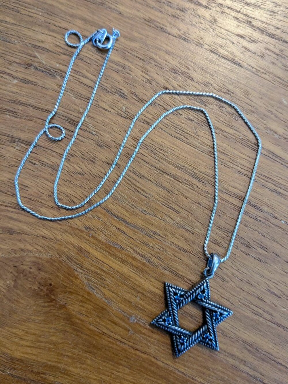 925 Sterling Silver Star of David Pendant Necklace Blue Gemstone Jewish Jewelry